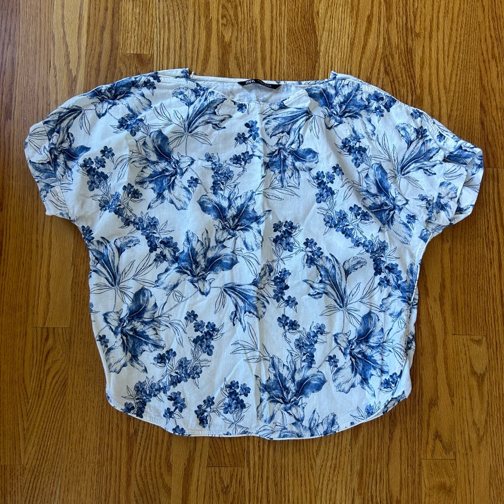 Zara Elegant Blue and White Floral Blouse